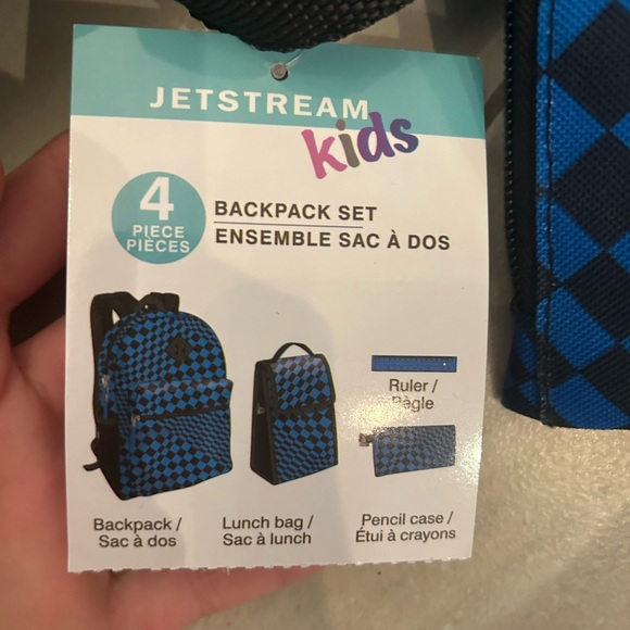 NEW Blue Checkered Backpack 3pc Set - Picture 3 of 3